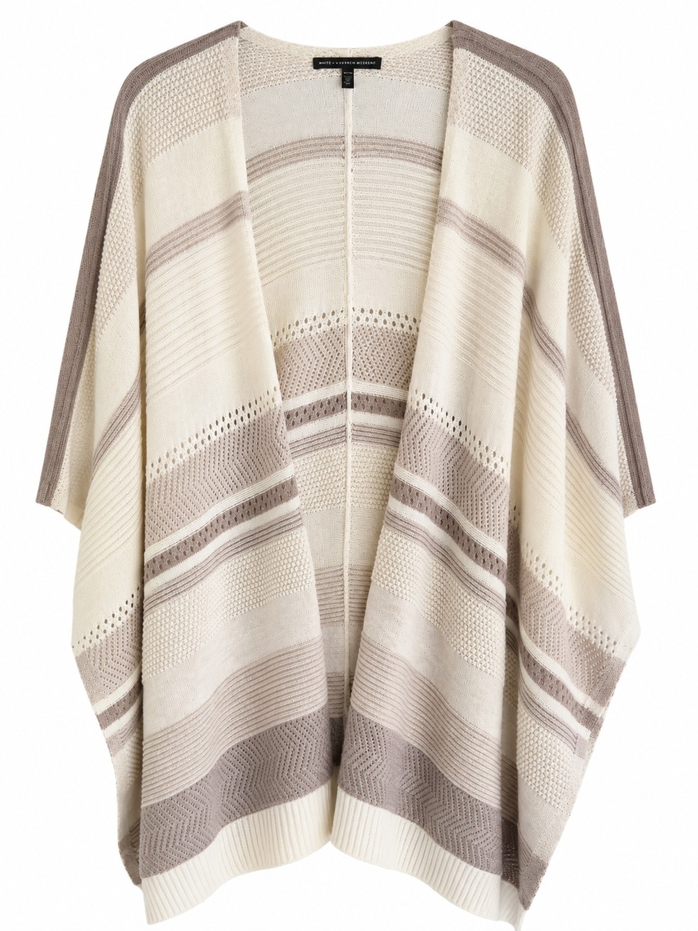 White House Black Market XS/S Knit Poncho Cardigan Metallic Ivory Boho Chic